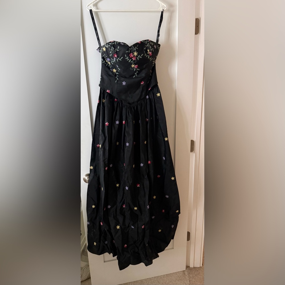 Alfred Angelo Black Dress with Colorful Floral Embroidery